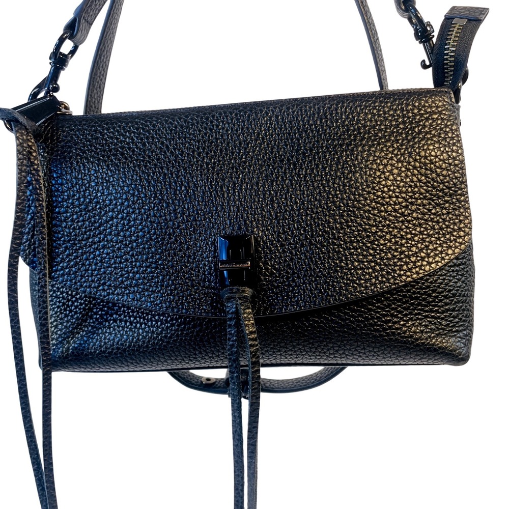 Rebecca Minkoff Black Crossbody Bag 9" Pebbled Leather Tassels Toggle Clasp